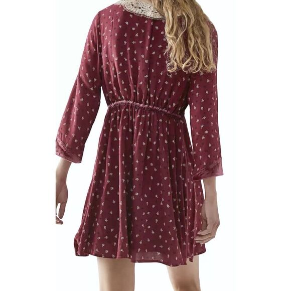 FREE PEOPLE RED DELFINA LACE COLLAR VELVET TRIM MINI DRESS SIZE L - Picture 3 of 16